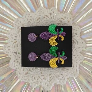 Mardi Gras Fleur De Lis Acrylic Post Earrings, New